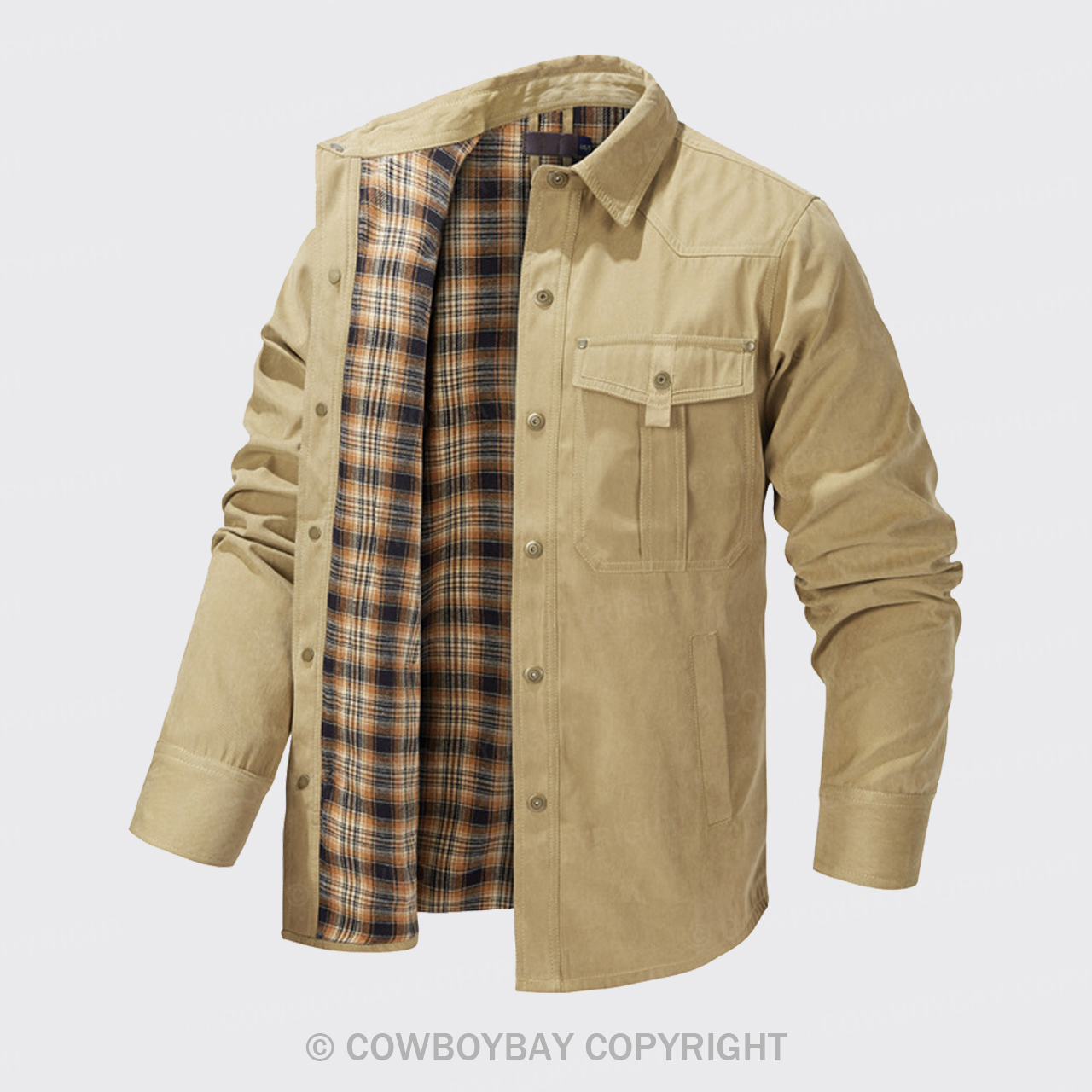 Western Solid Khaki Color Outdoor Jacket