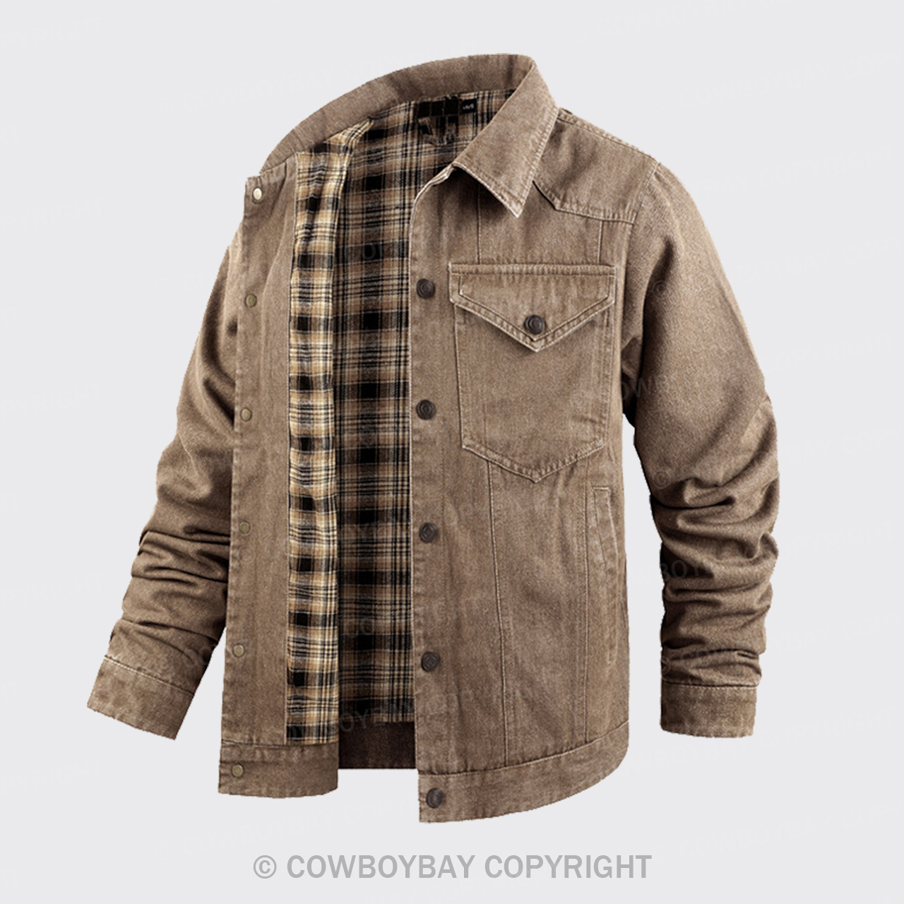 Western Plaid Khaki Flannel Denim Jacket