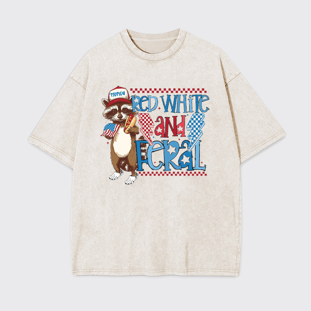 Funny USA-Red White And Feral Garment-dye Tees