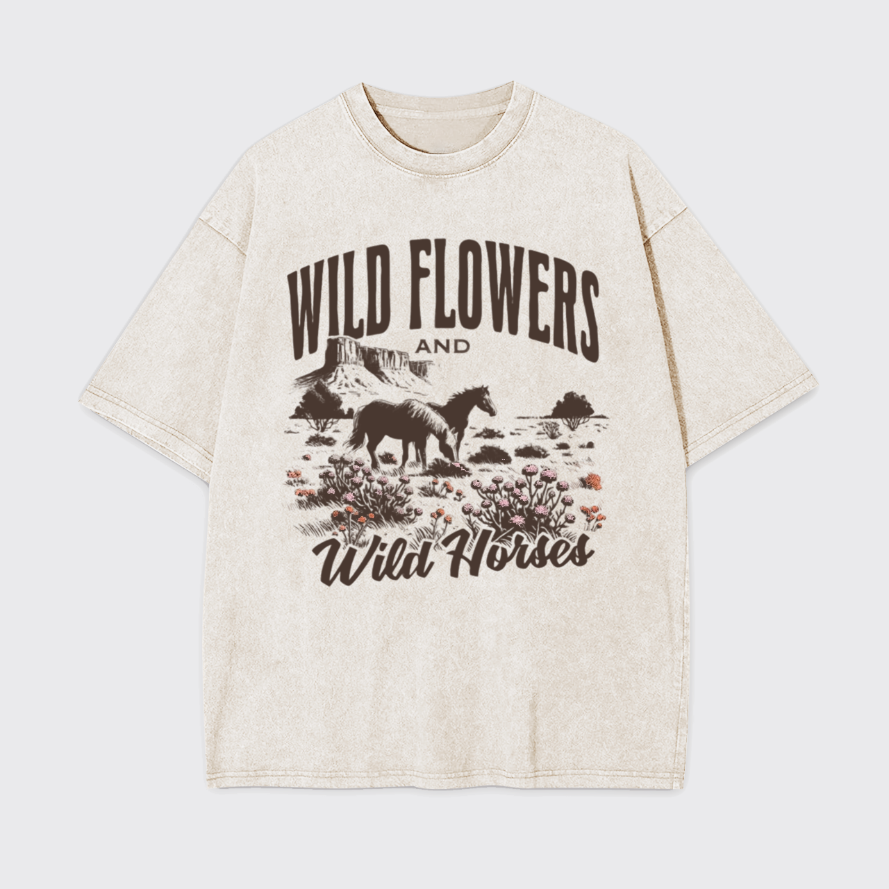 Vintage Western Wild Horses Wildflowers Garment-dye Tees