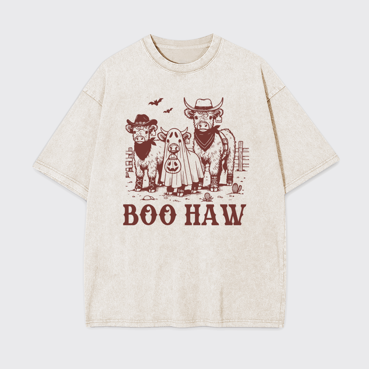 Boo Haw Highland Cow Halloween Garment-dye Tees