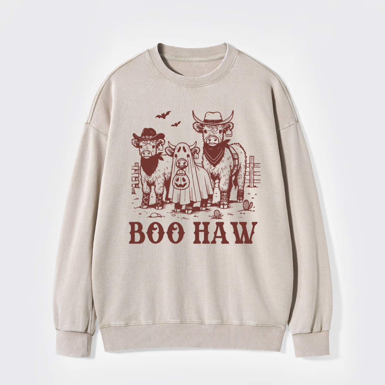 Boo Haw Highland Cow Halloween Washed Sweatshirts