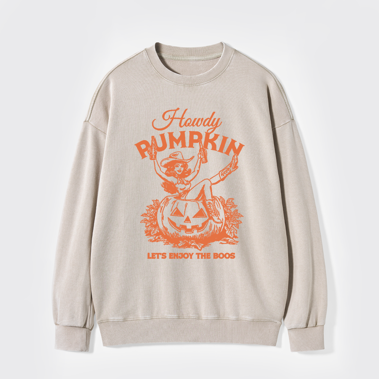 Howdy Pumpkin Halloween Cowgirl Boos Washed Sweatshirts