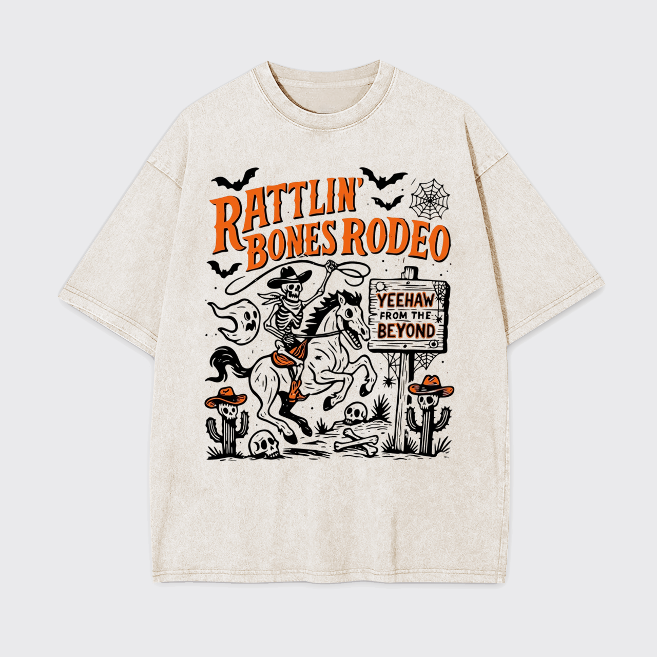 Rattlin' Bones Rodeo Skeleton Cowboy Halloween Garment-dye Tees