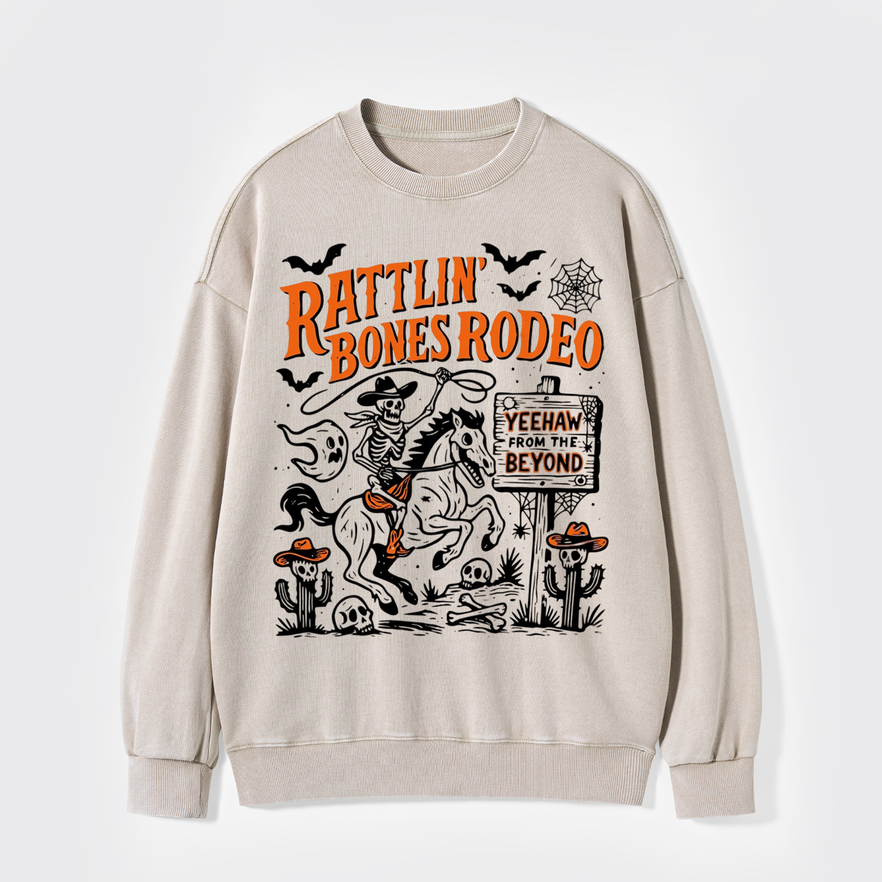 Rattlin' Bones Rodeo Skeleton Cowboy Halloween Washed Sweatshirts