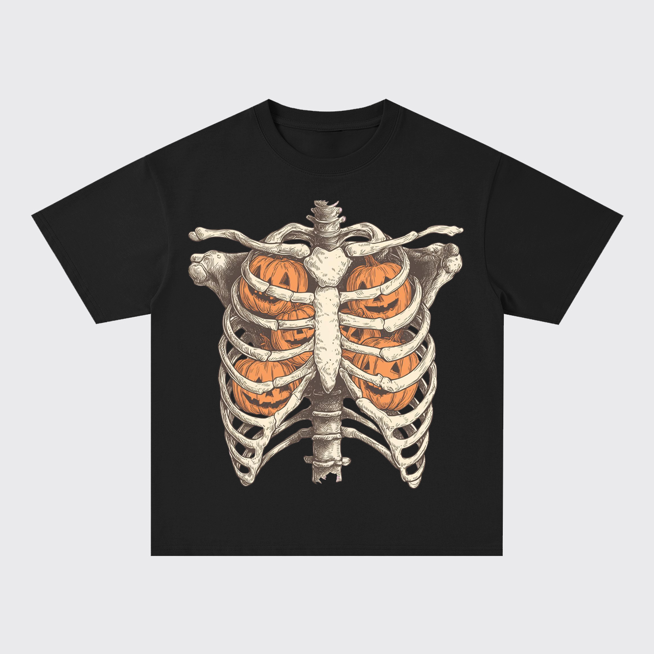 Retro Ribcage Pumpkin Halloween Skeleton Oversize T-Shirts