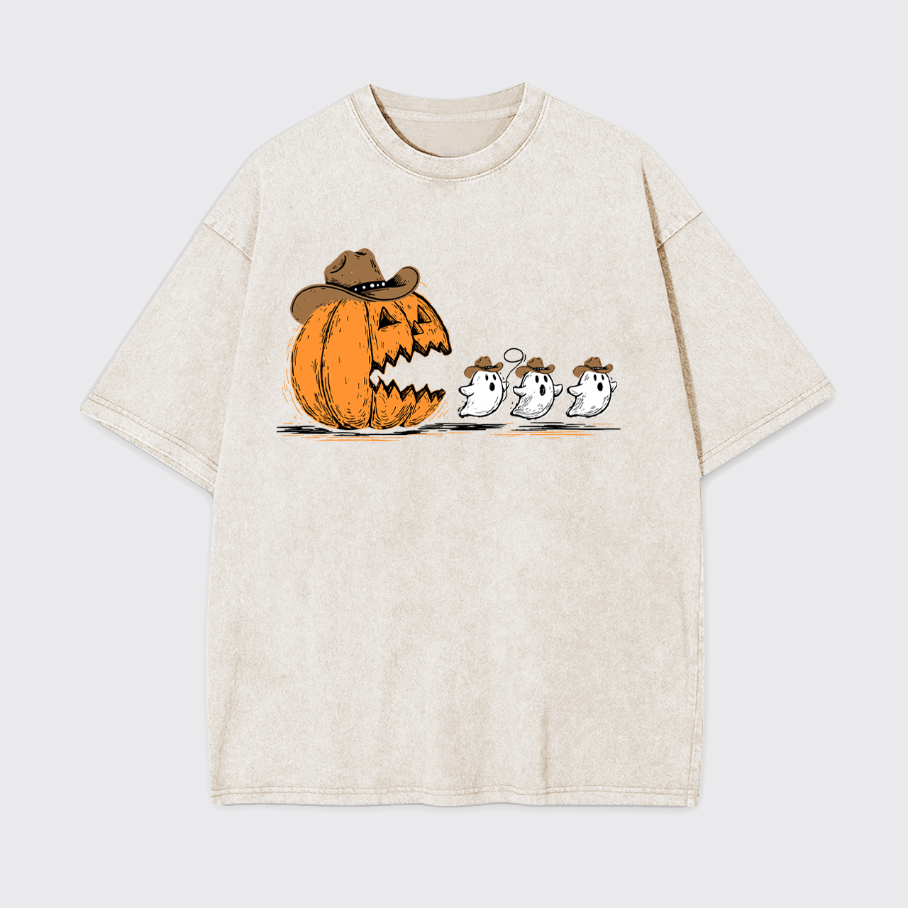 Spooky Halloween Pumpkin Chasing Ghost Garment-dye Tees