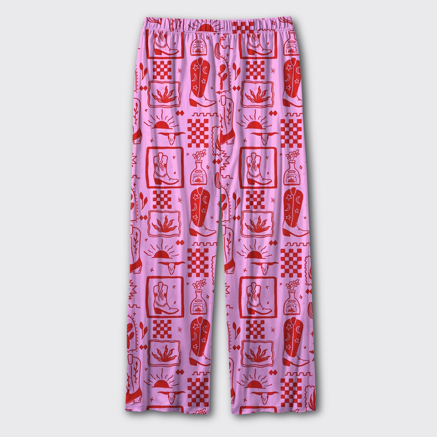 Pink Retro Western Pajama Pants