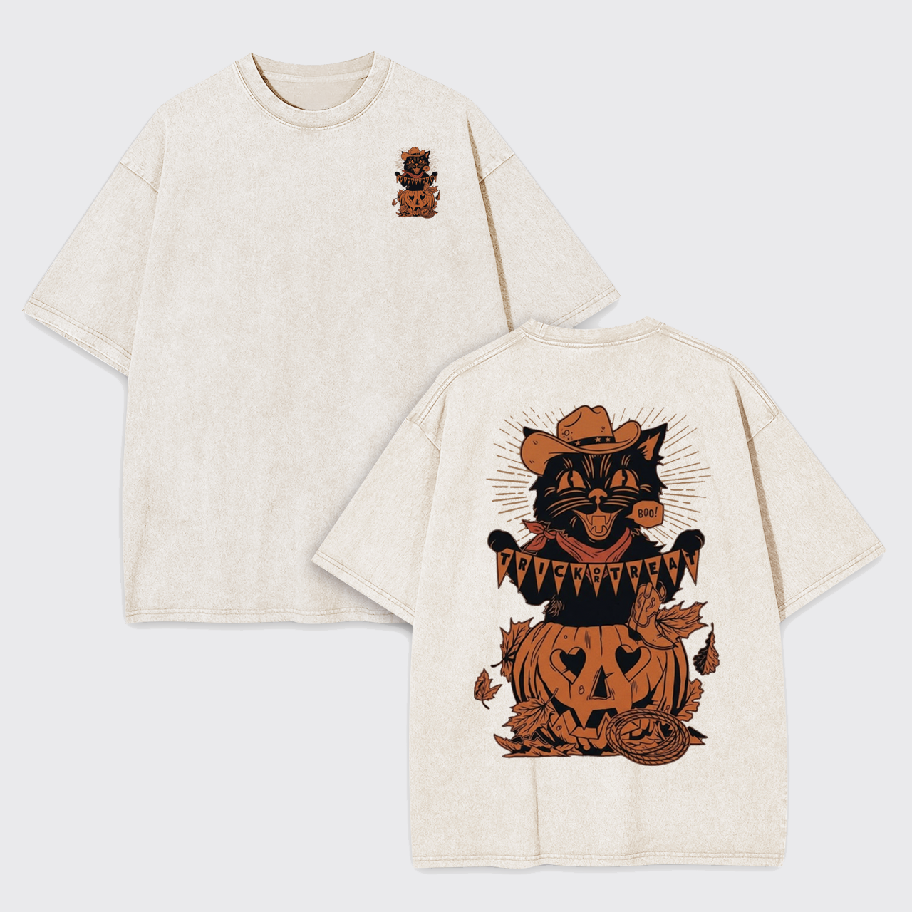 Trick Or Treat Halloween Black Cat Garment-dye Tees
