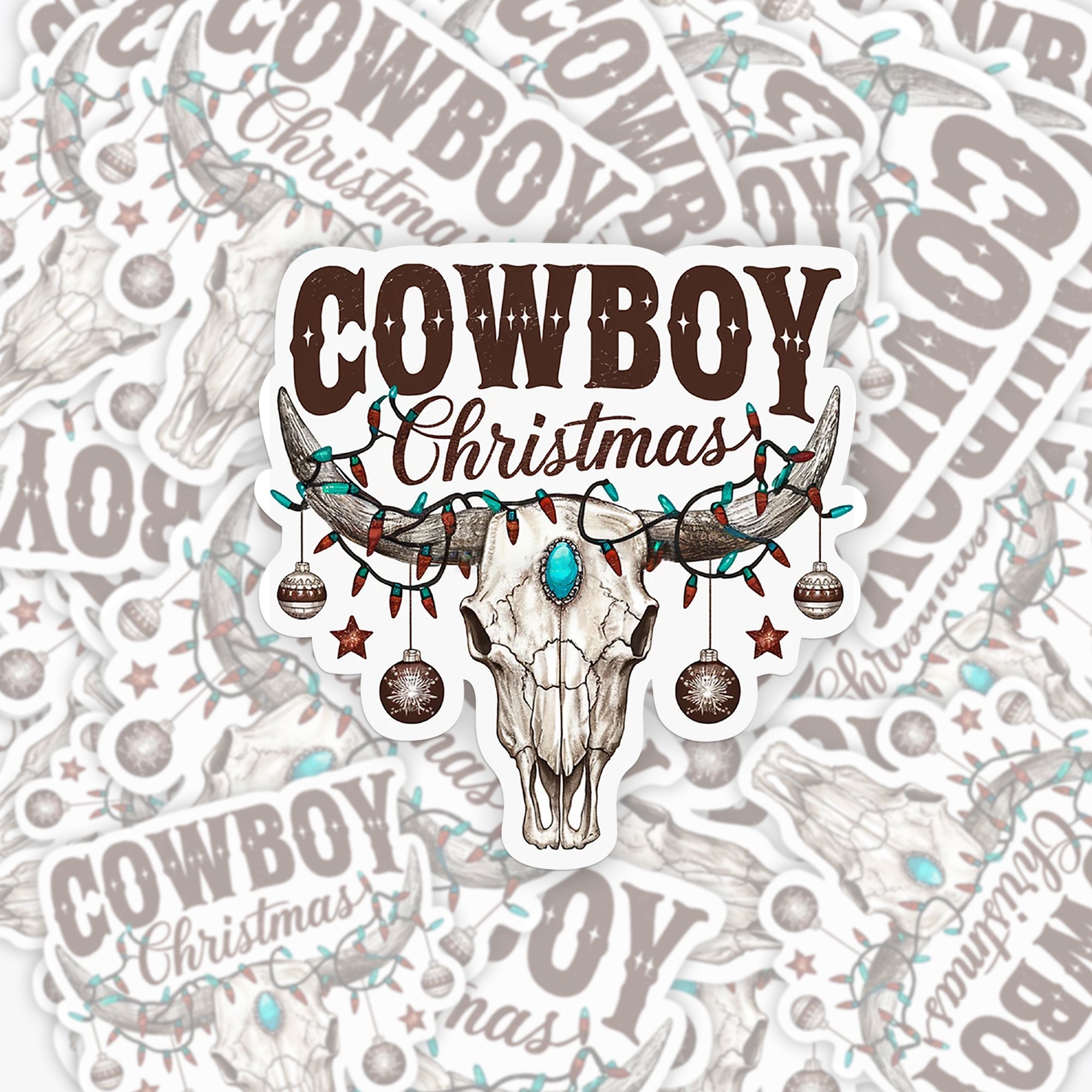 Cowboy Christmas with Bull Skull_Cowboybay Sticker