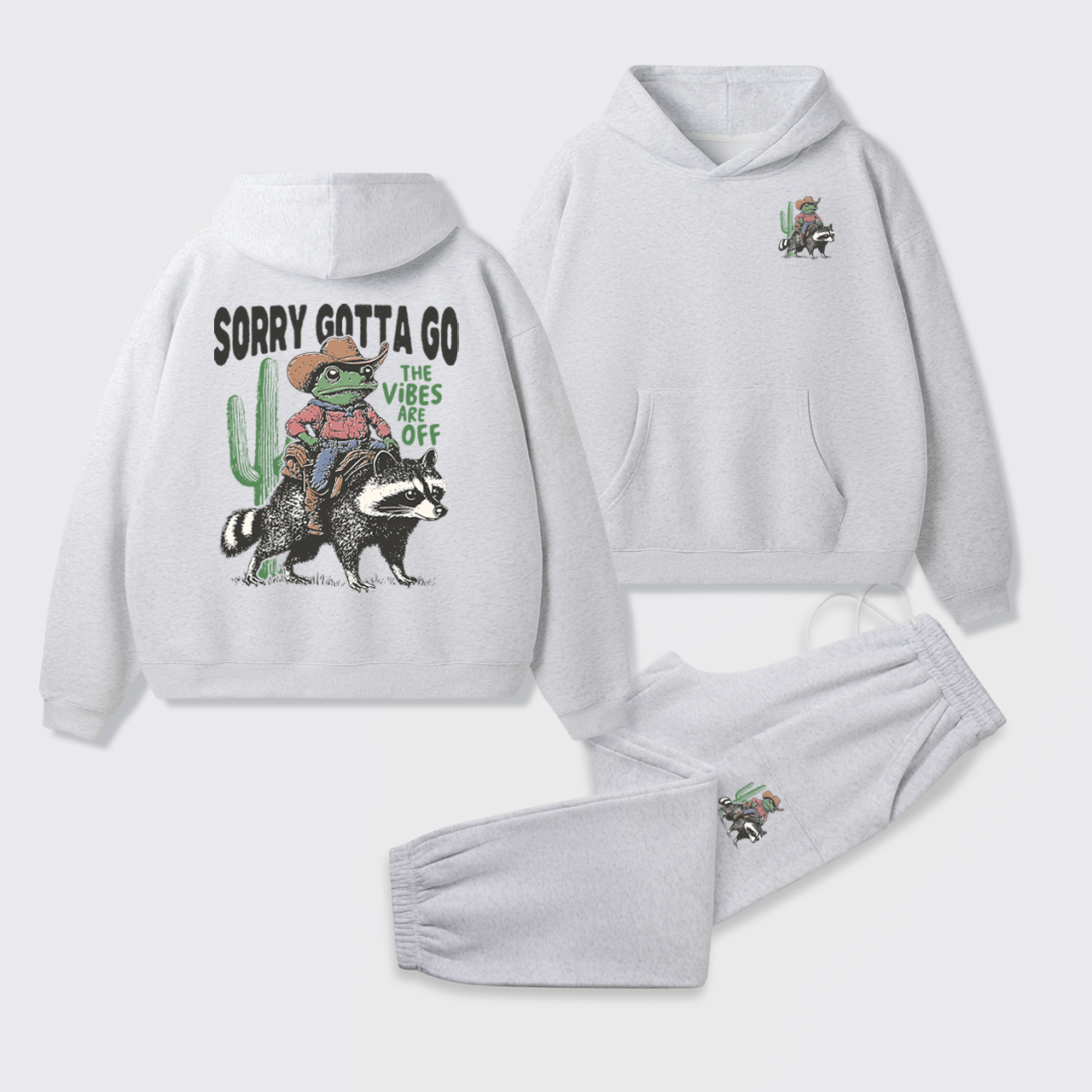 Cowboy Frog Riding Raccoon Hoodie Set