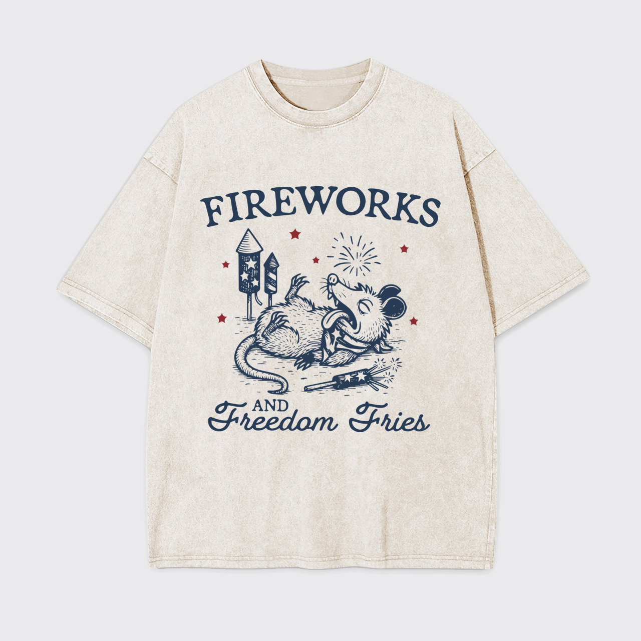 Funny Opossum-Freedom Fireworks Garment-dye Tees