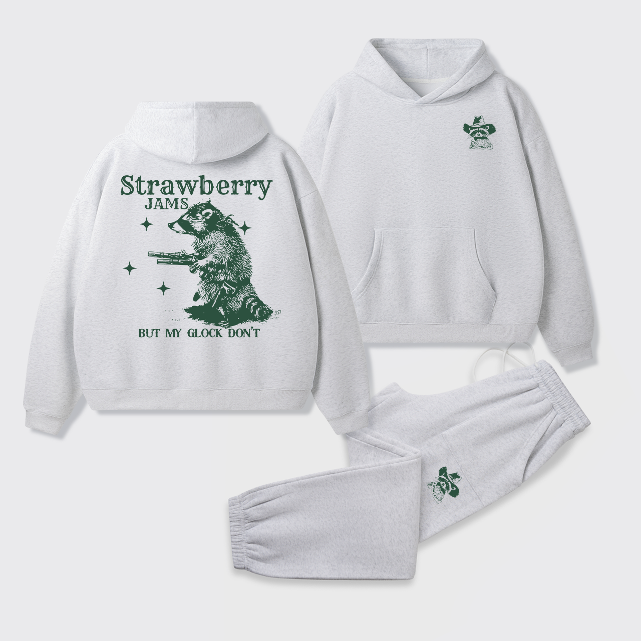 Snarky Sayings-Strawberry Jams But My Glock Don't Fleece Hoodie Set