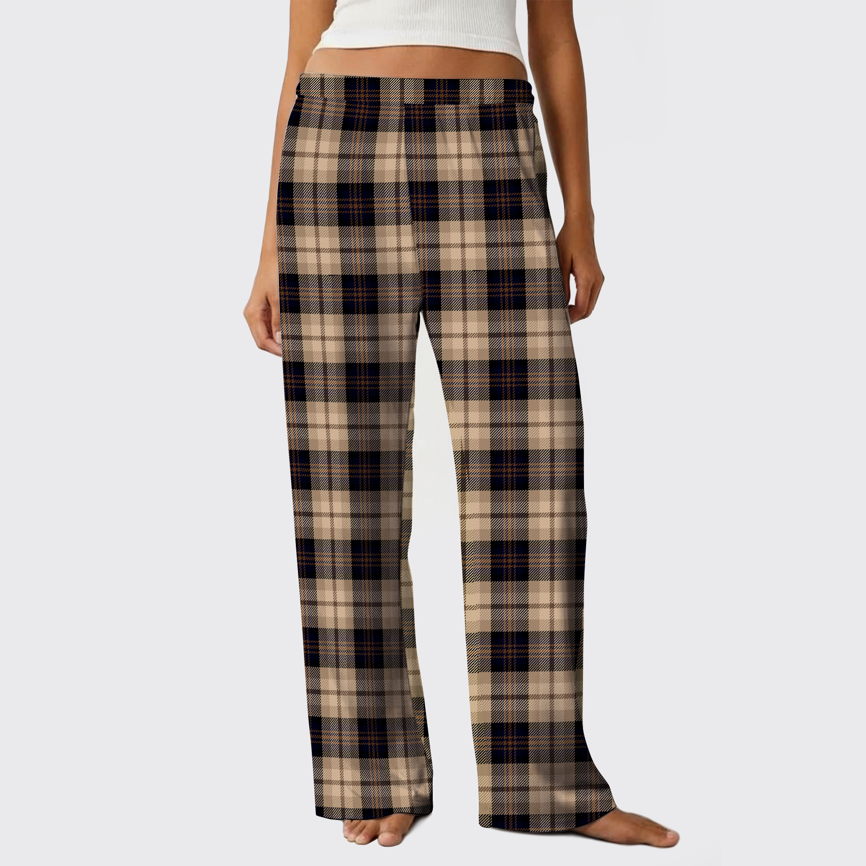 Beige Plaid Pajama Pants