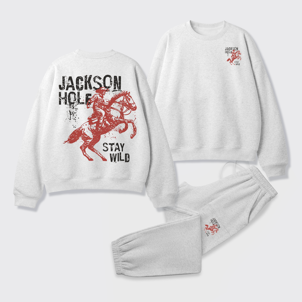 Retro Western Wildflower Wild Horses Fleece Sweatshirt Set
