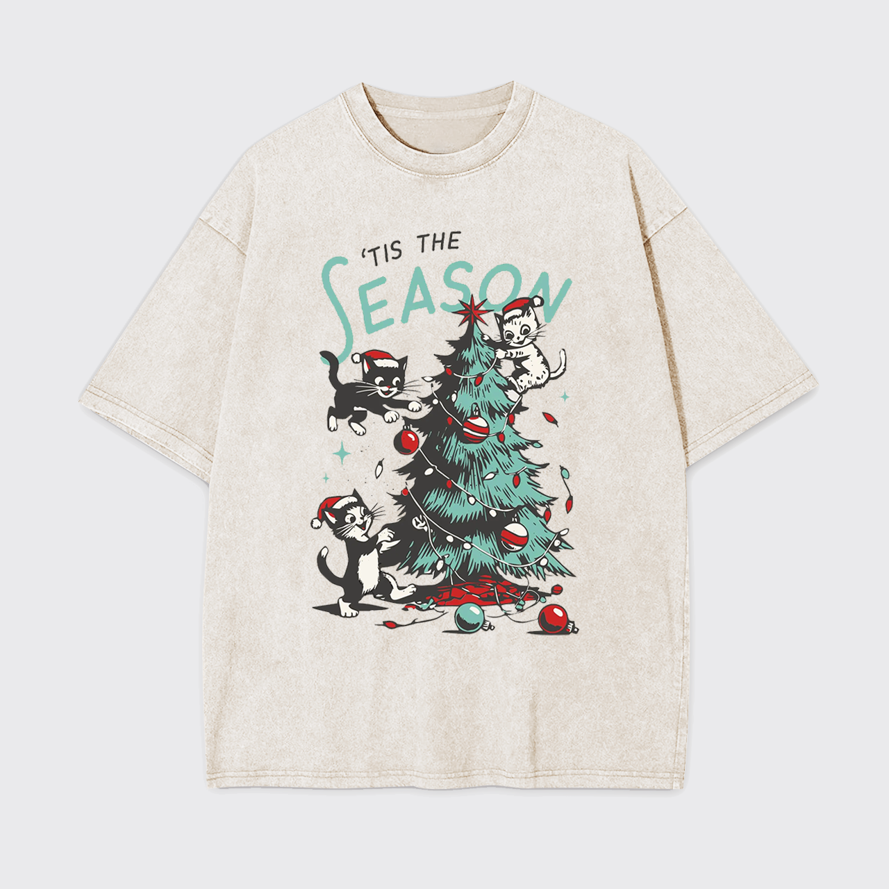 Cats Messing with Christmas Tree Garment-dye Tees