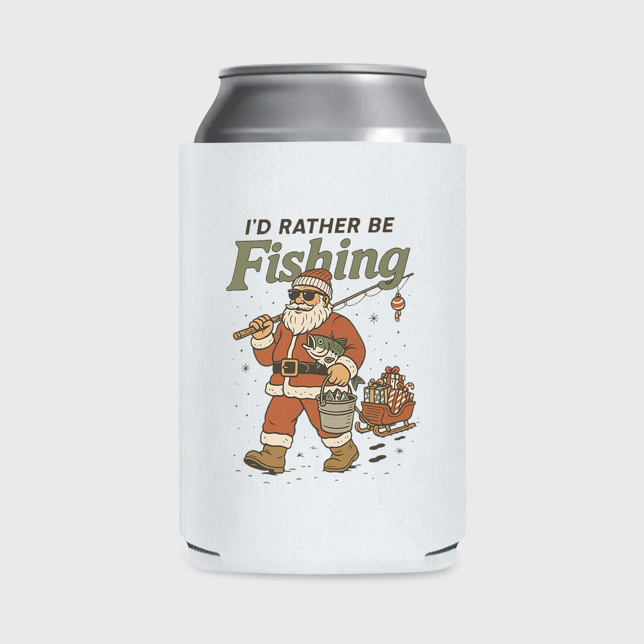 Vintage Santa Fishing Koozie