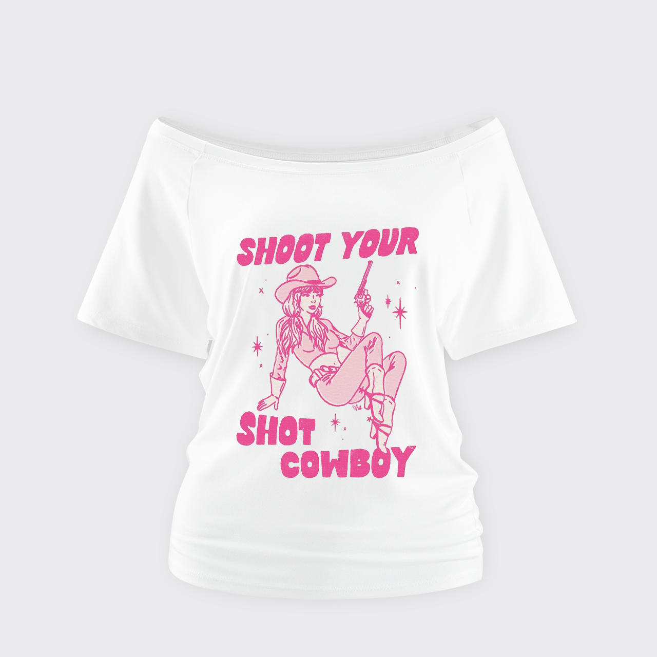 Shoot Your Shot Cowboy Off Shoulder Top