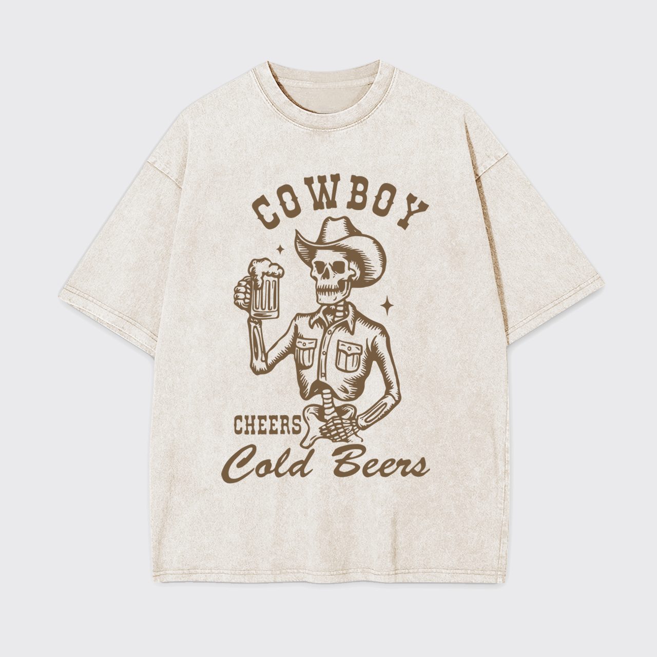 Funny Cowboy Skeleton with Beer Garment-dye Tees