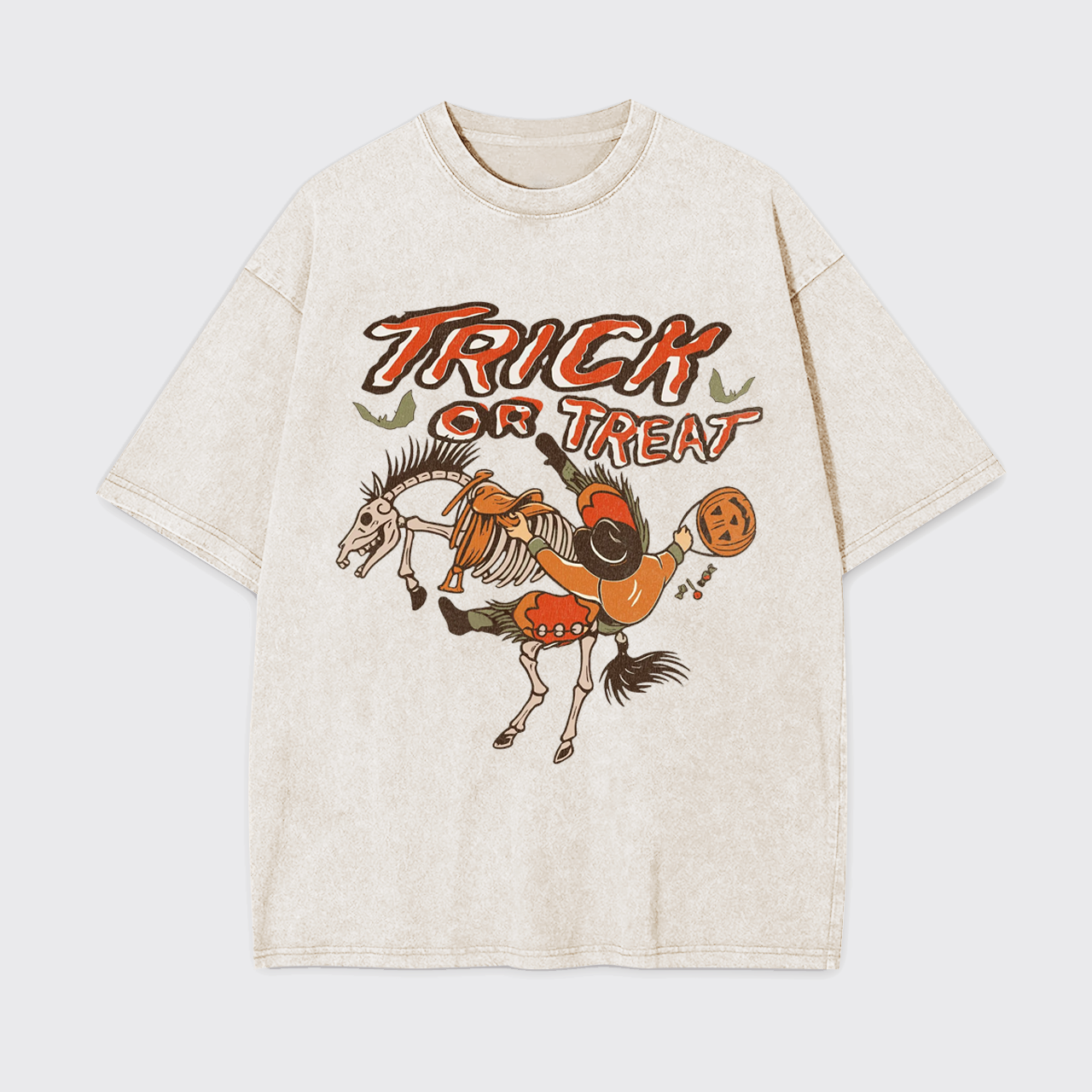 Vintage Halloween Cowboy Skeleton Horse Garment-dye Tees