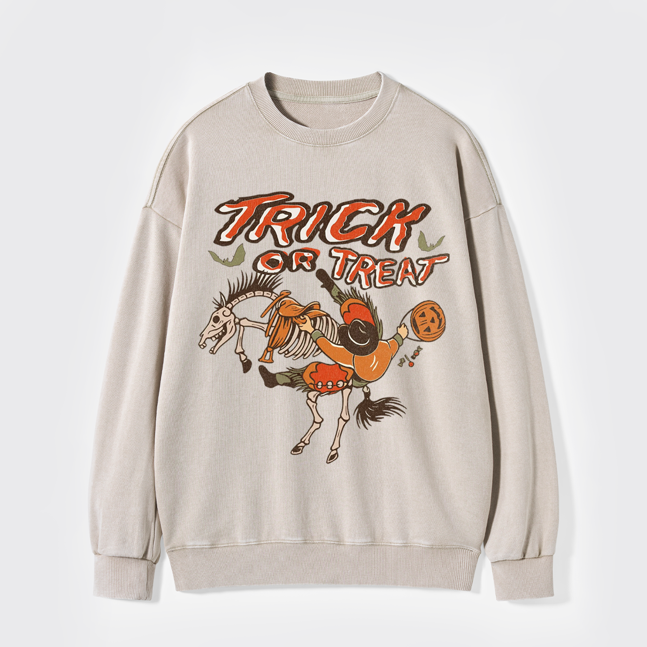 Vintage Halloween Cowboy Skeleton Horse Washed Sweatshirts