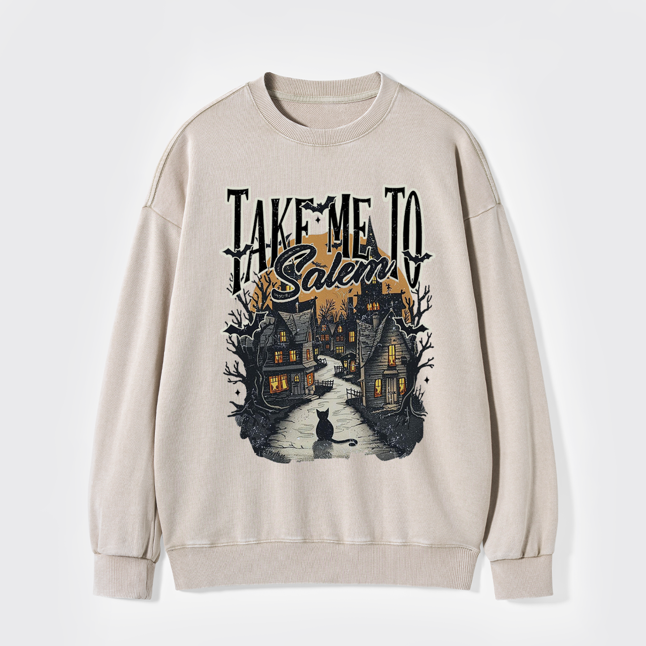 Retro Halloween Black Cat Washed Sweatshirts