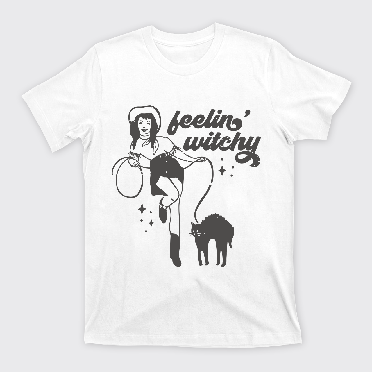 Feeling Witchy Cowgirl Cat Halloween T-Shirts