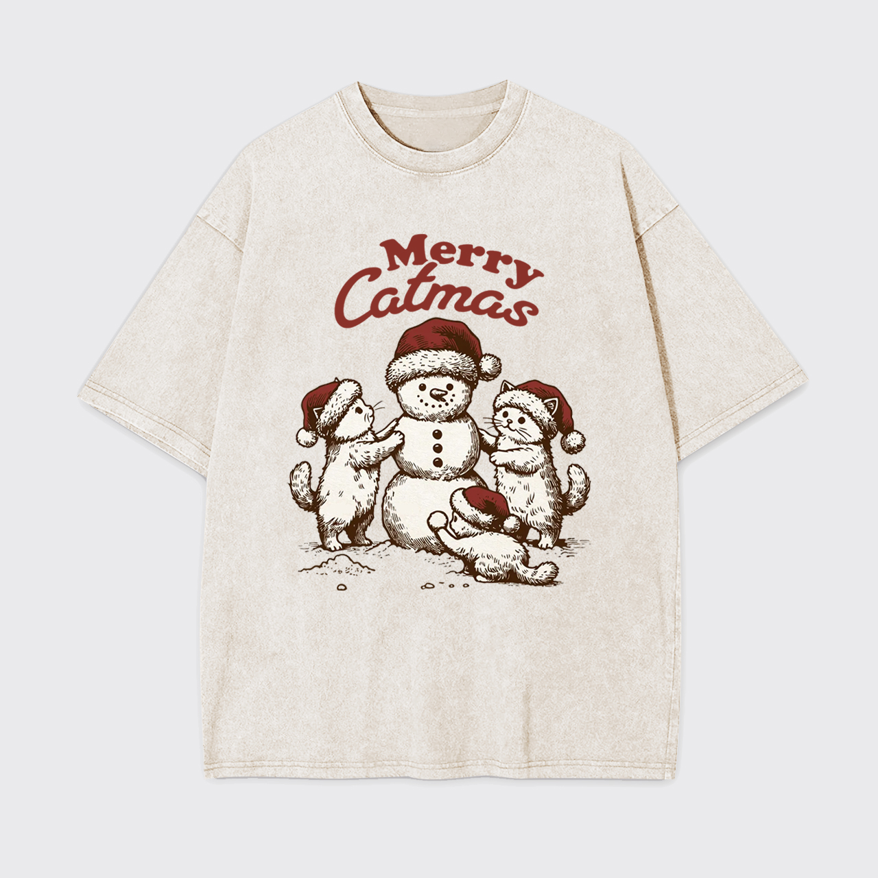 Merry Christmas Santa Snowman Cat Garment-dye Tees