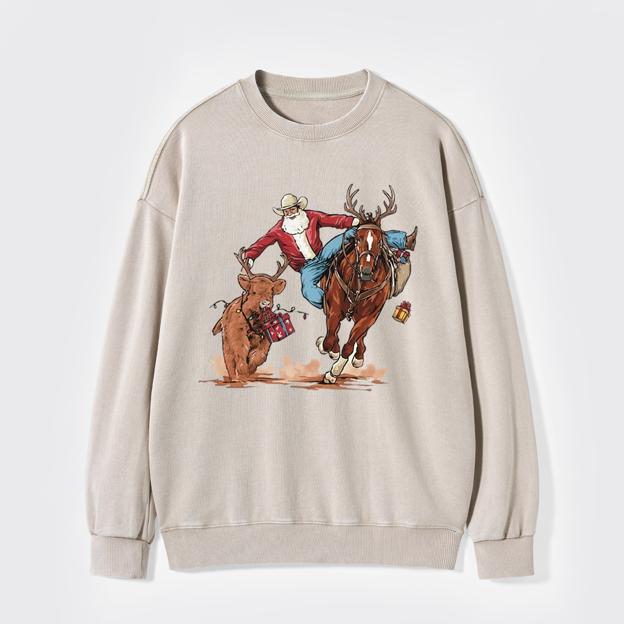 Western Cowboy Santa Christmas Washed Sweatshirts