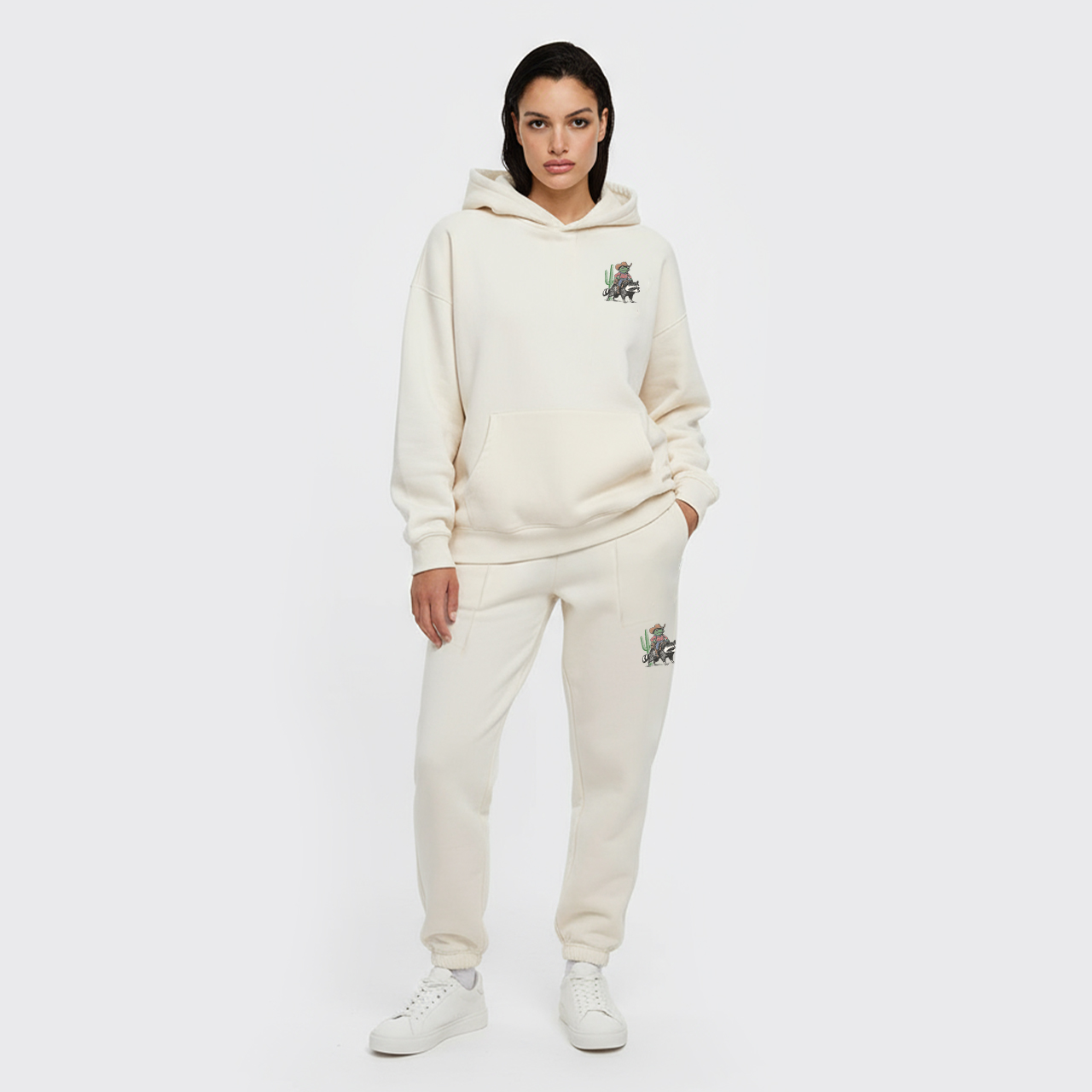 Fleece Cowboy Frog Riding Raccoon Hoodie Set