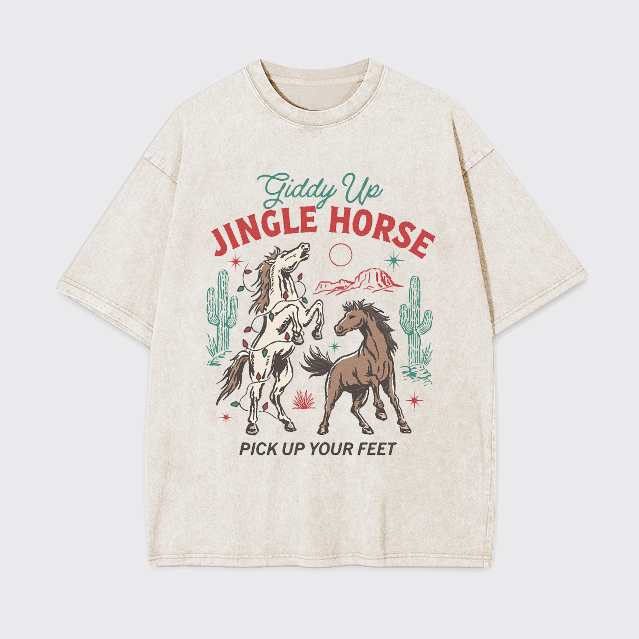 Giddy Up Jingle Horse Christmas Garment-dye Tees