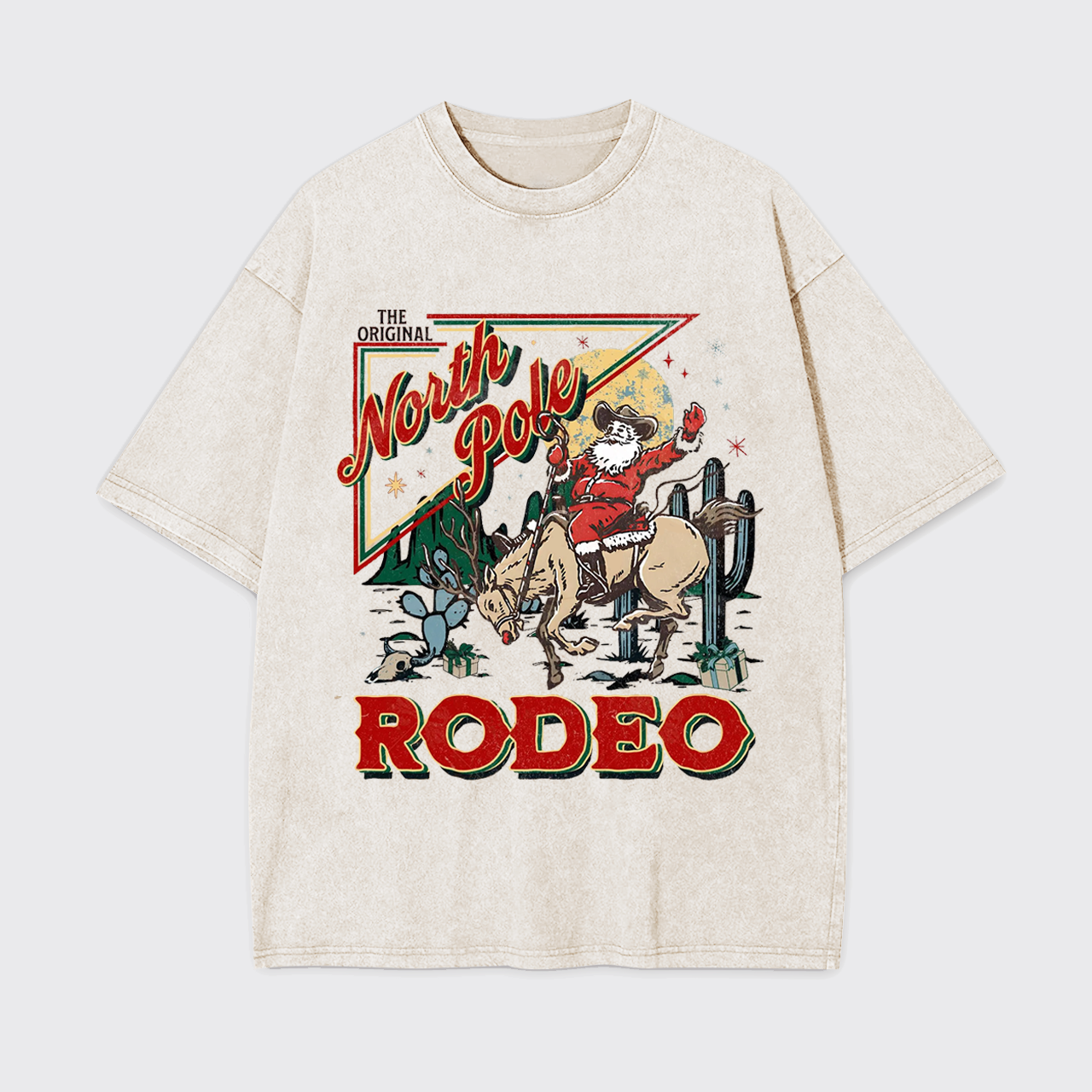 Retro North Pole Rodeo Cowboy Santa Christmas Garment-dye Tees