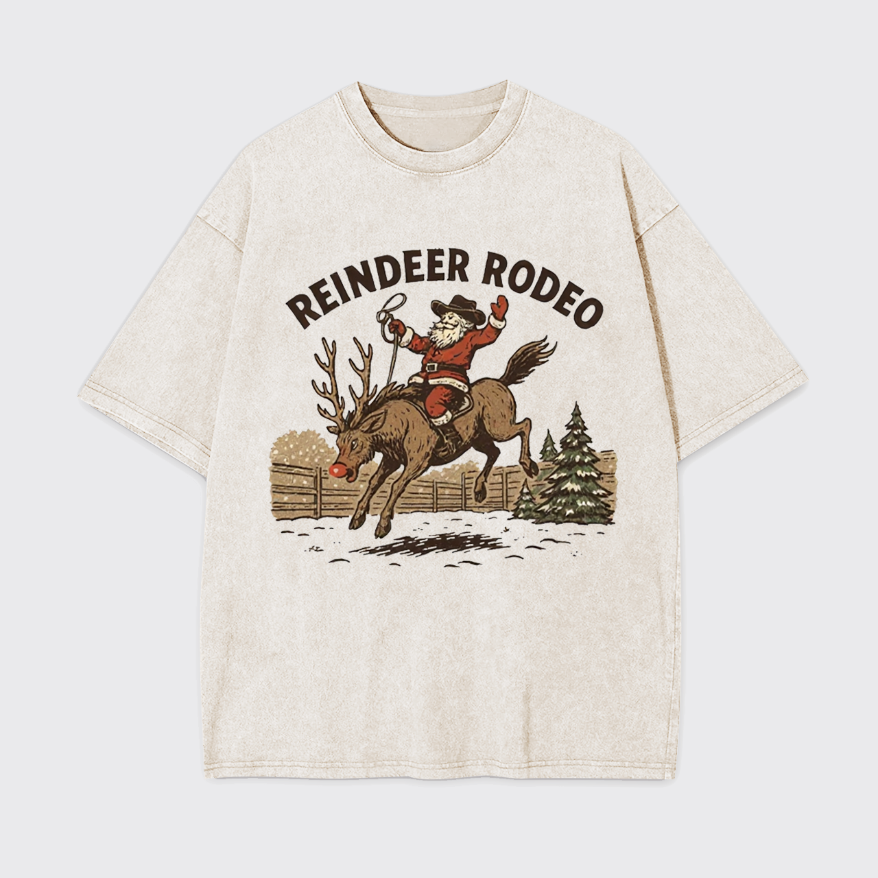 Reindeer Rodeo Santa Cowboy Christmas Garment-dye Tees