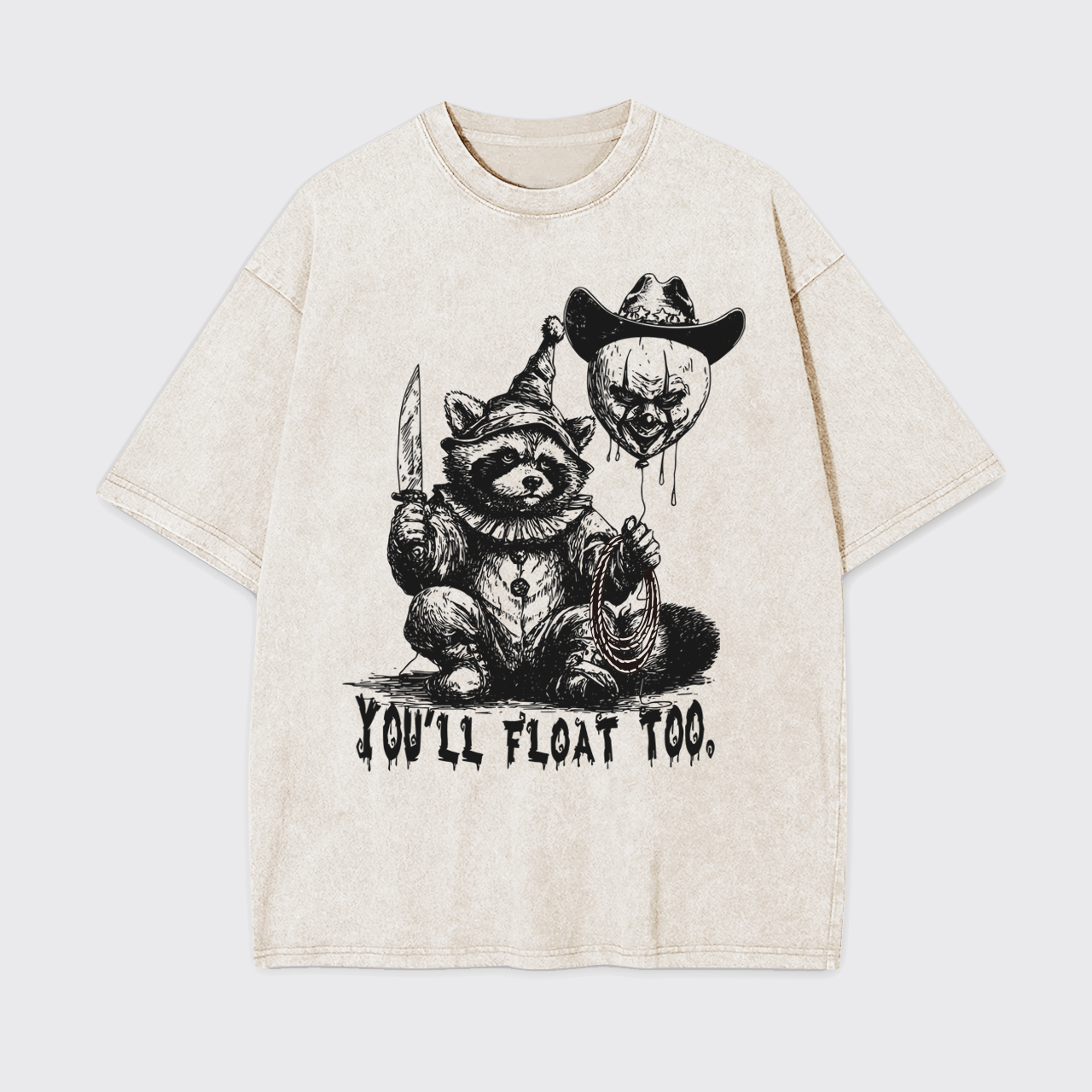 Creepy Clown Raccoon Spooky Halloween Garment-dye Tees