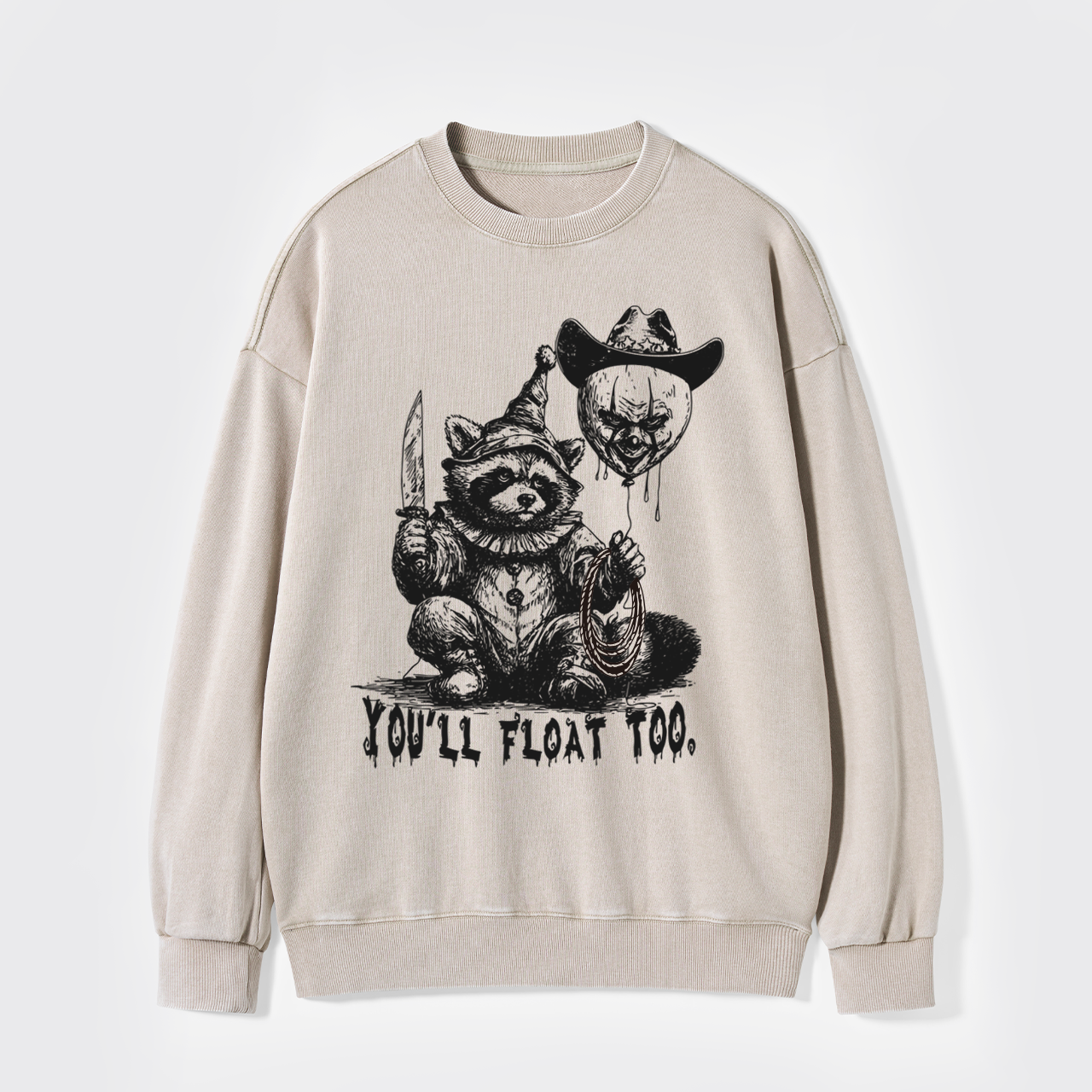 Creepy Clown Raccoon Spooky Halloween Washed Sweatshirts