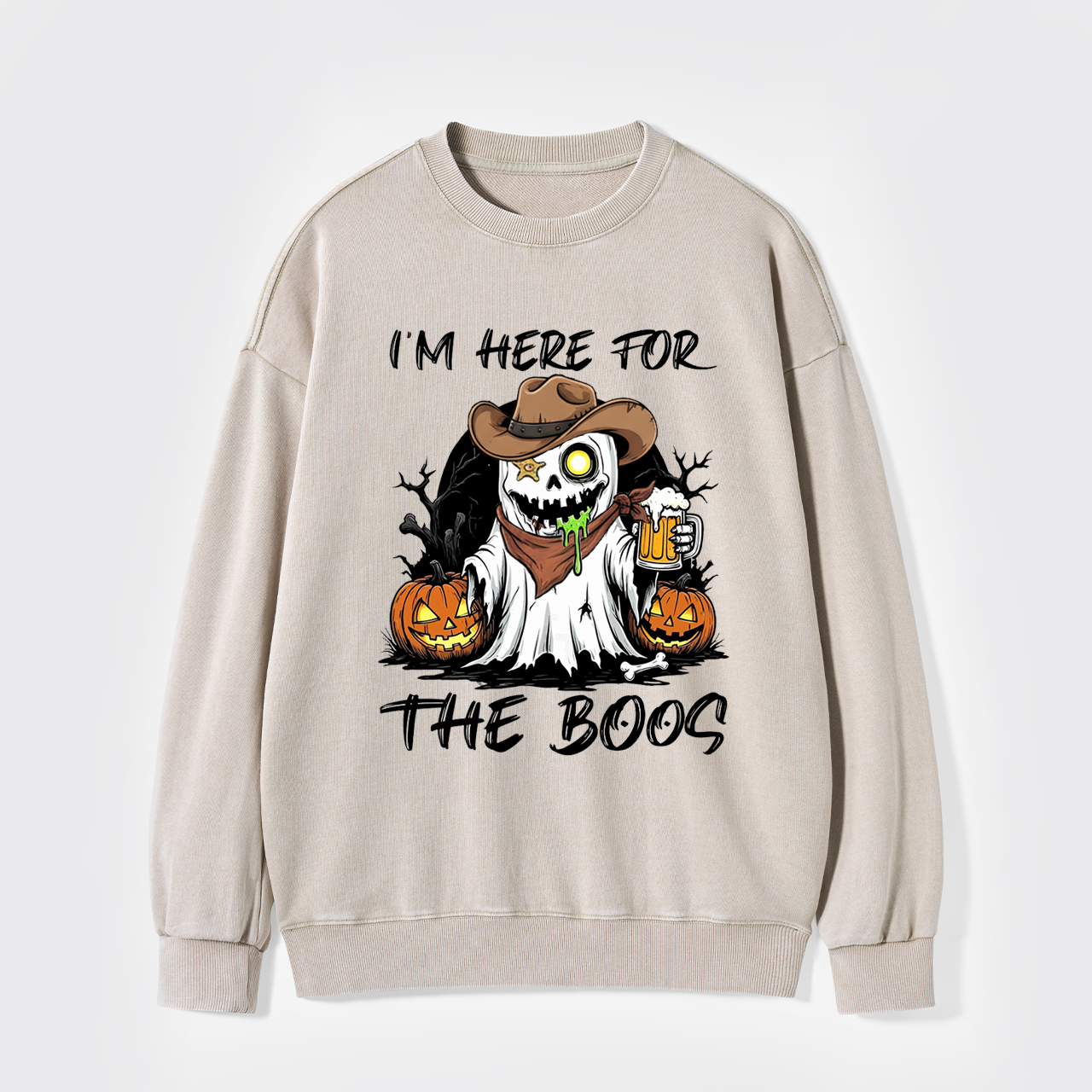 Funny Halloween Ghost and Beer Washed Sweatshirts
