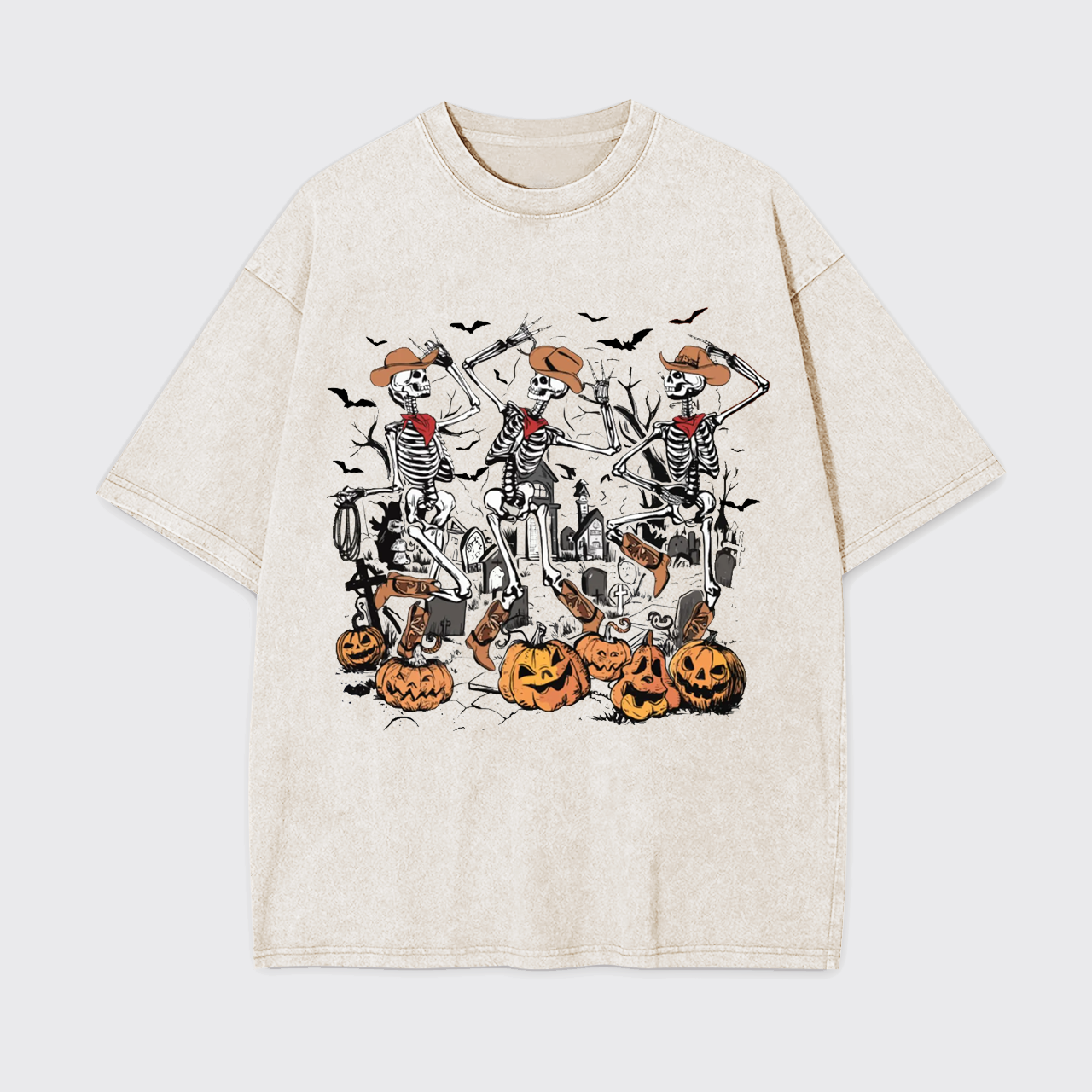 Retro Halloween Skeleton Cowboy Garment-dye Tees