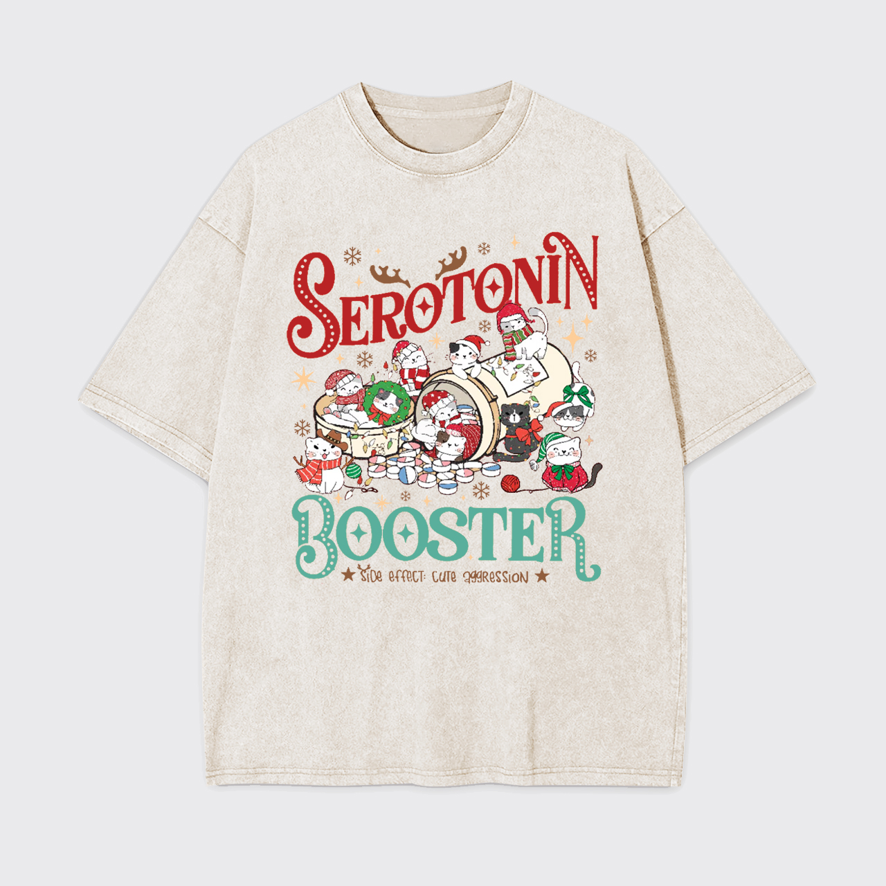 Serotonin Booster Cat Mental Health Christmas Garment-dye Tees