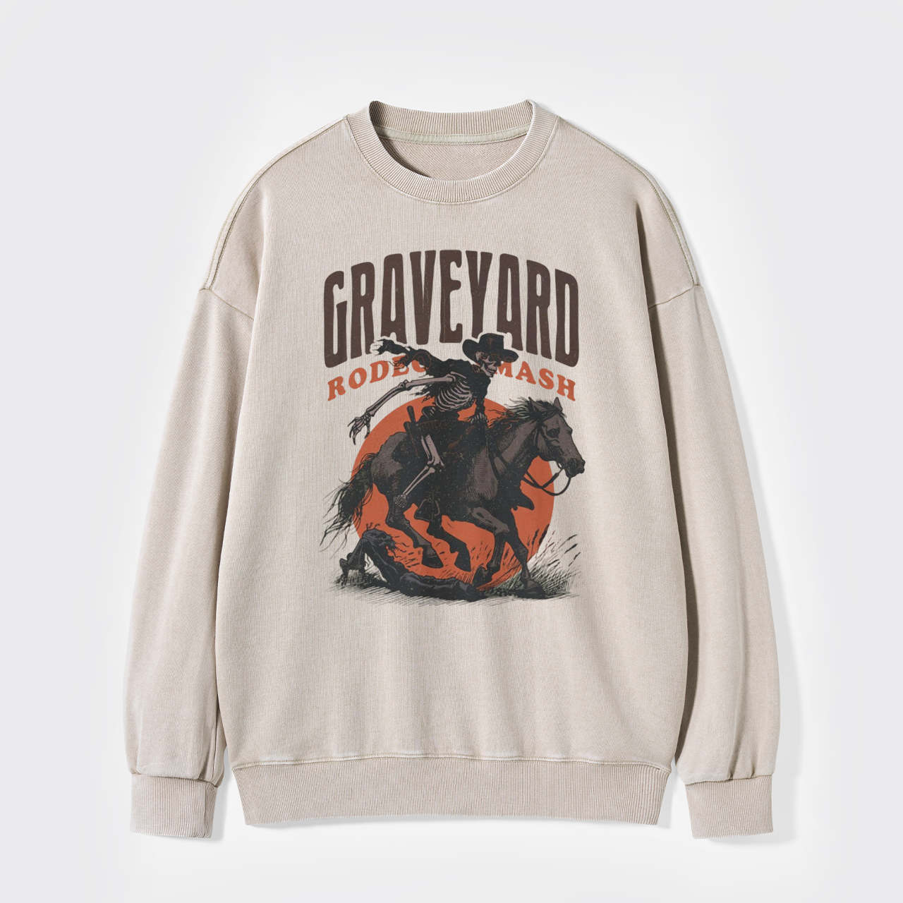 Retro Skeleton Cowboy Vintage Western Washed Sweatshirts