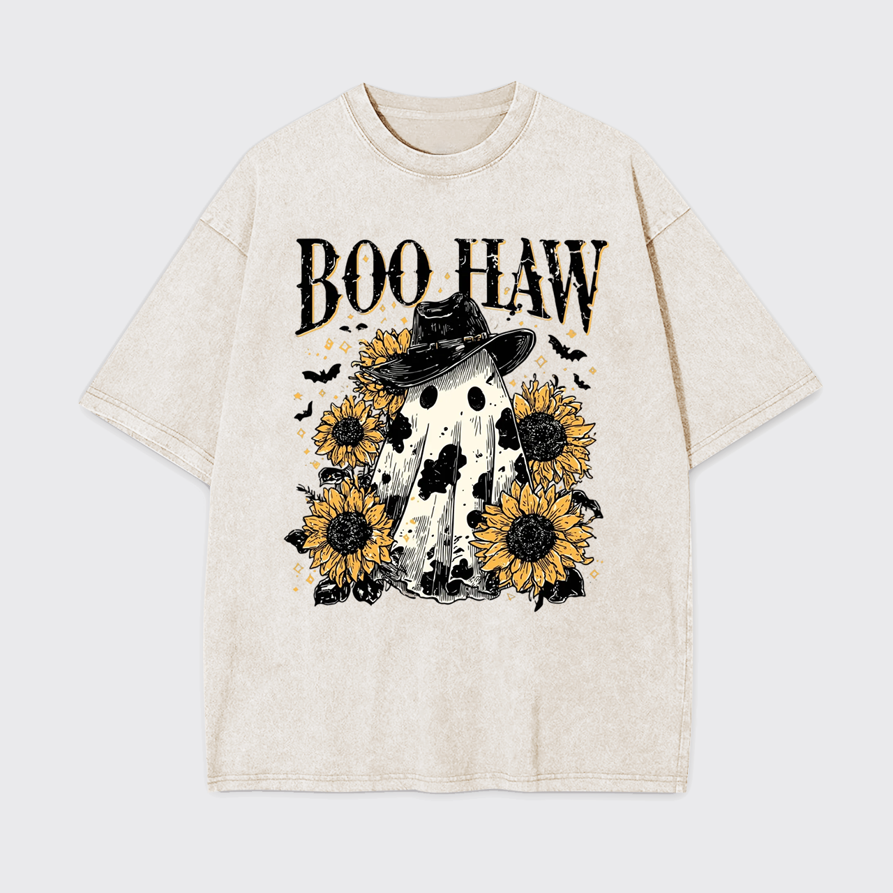 Boo Haw Cow Spot Ghost Western Halloween Garment-dye Tees