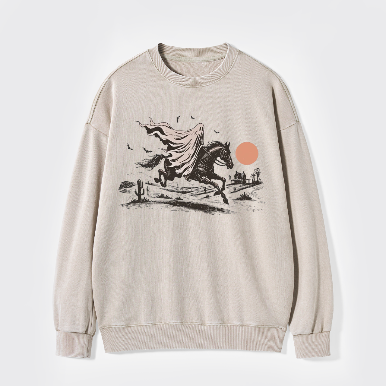 Scary Ghost Riding Horse Halloween Washed Sweatshirts