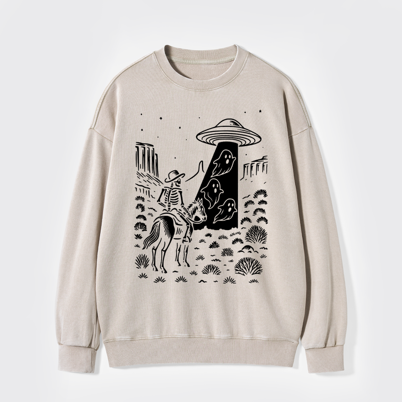 Halloween Ghost Cowboy Skeleton UFO Washed Sweatshirts