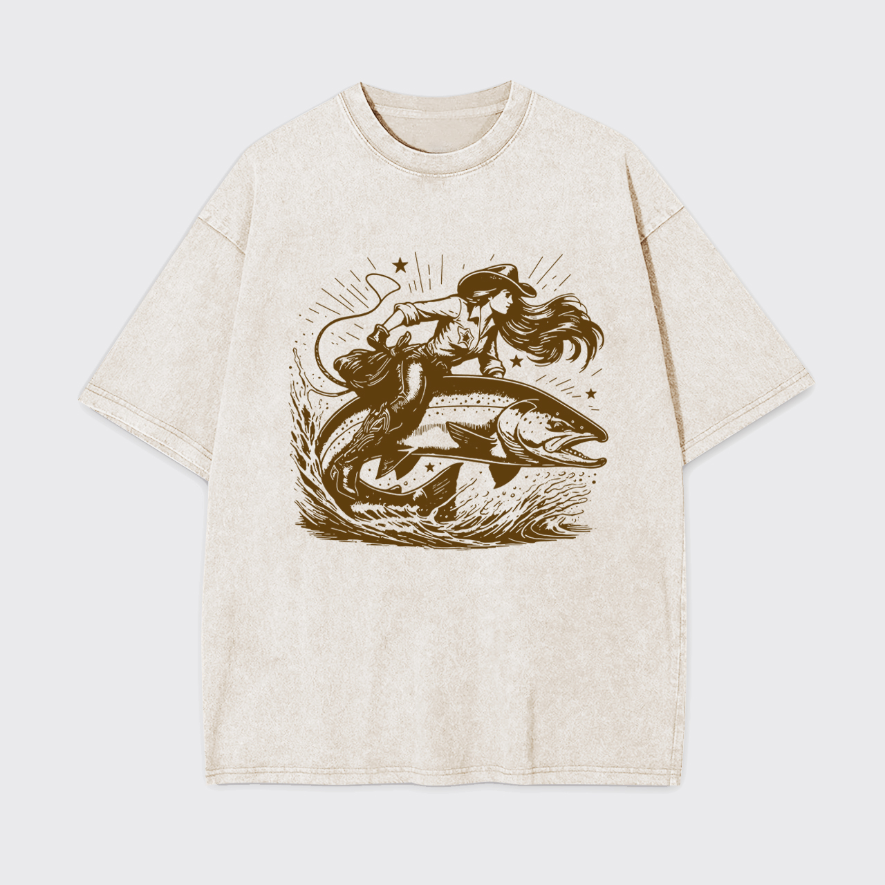 Cowgirl Riding a Fish Garment-dye Tees
