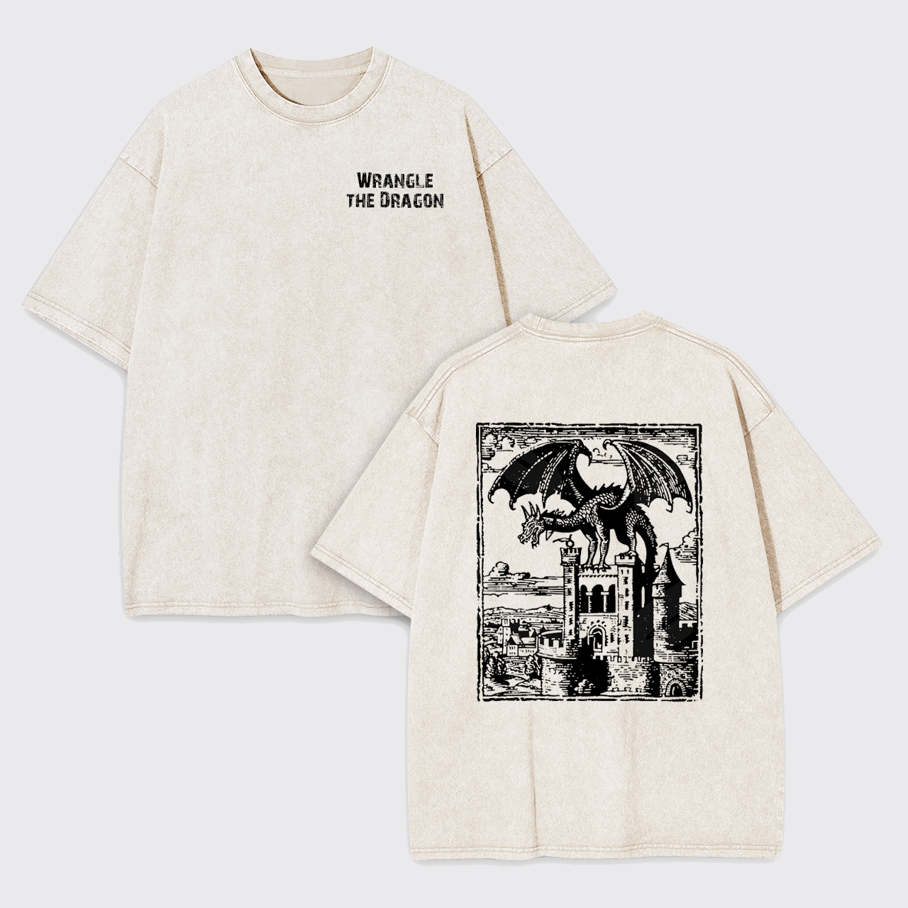 Retro Medieval Wrangle The Dragon Garment-dye Tees