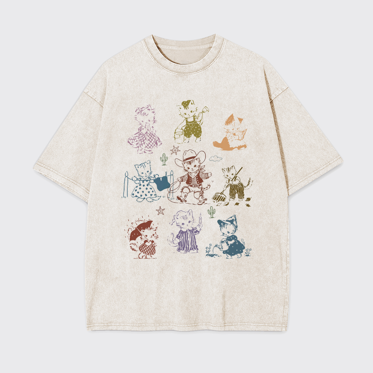 Retro Kitten Cute Garment-dye Tees