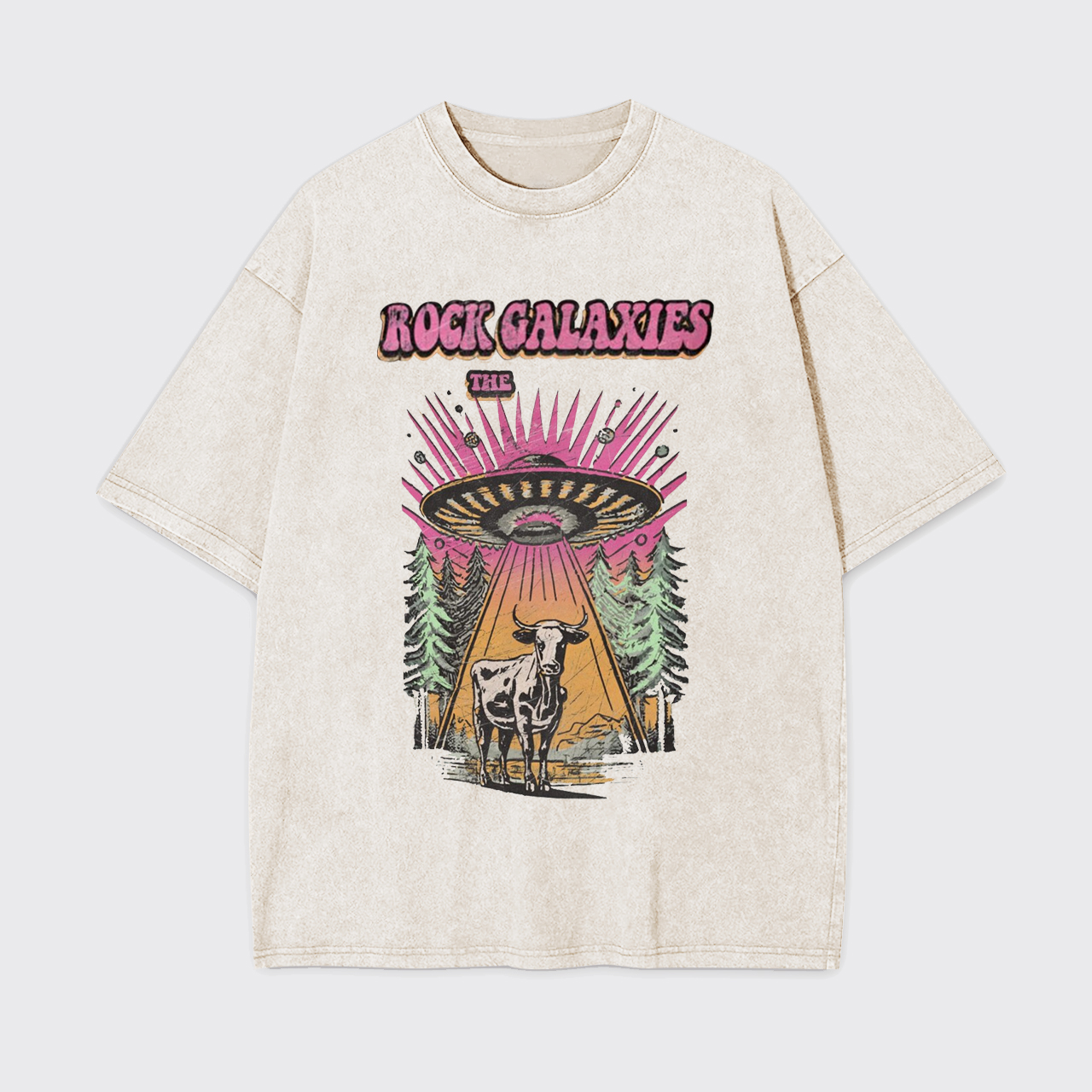 Retro UFO Cow Garment-dye Tees