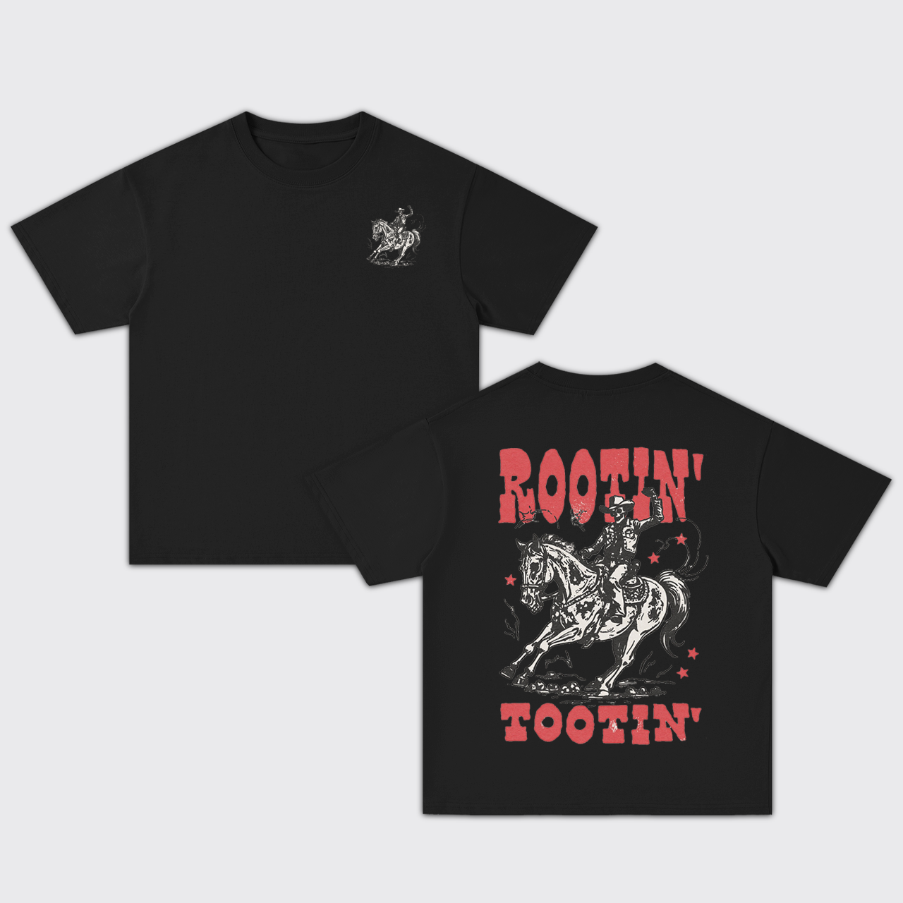 Rootin' Tootin' Cowboy on Horse Outlaw Skull Oversize T-Shirts