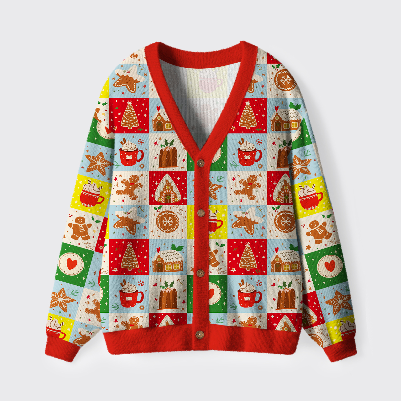 Fuzzy Merry Patch Red Ugly Cardigan Sweaters