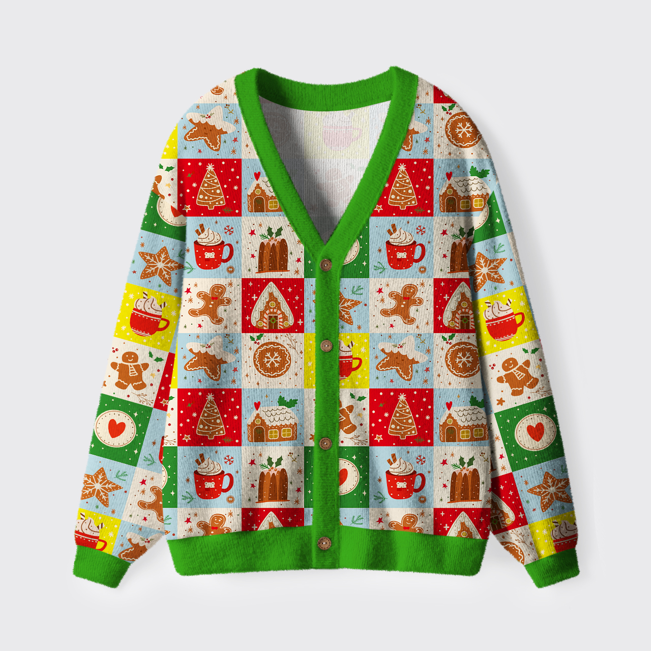 Fuzzy Merry Patch Green Ugly Cardigan Sweaters