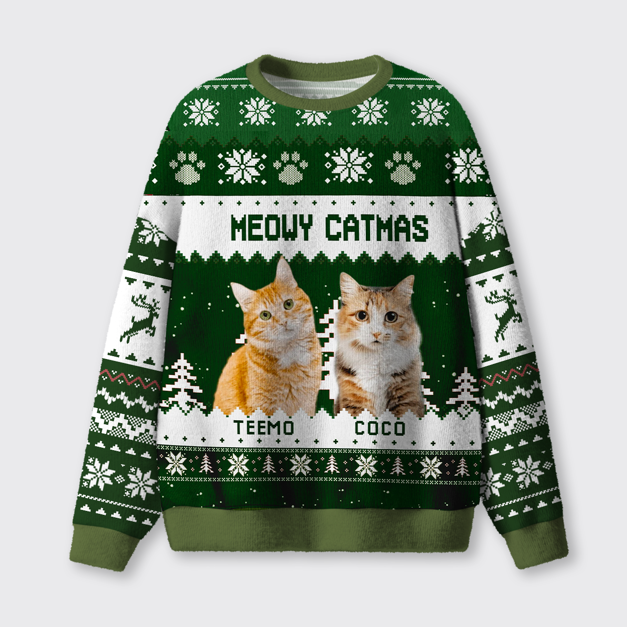 Personalized Custom Photo Meowy Catmas Ugly Knit Sweatshirt